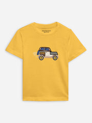 Yellow 'Jeep'' Printed Casual T-Shirt