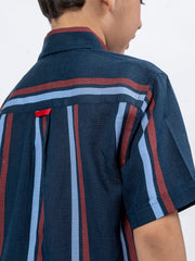 Navy Blue Striped Half Sleeve Casual Shirt