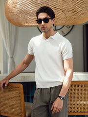 Vanilla V-Placket Flat Knit Polo