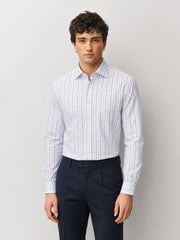 White & Blue Windowpane Checkered Formal Shirt
