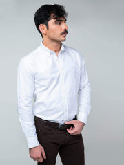 White Oxford Shirt With Blue Elbow Patch
