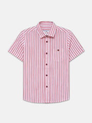 White & Red Striped Half Sleeve Shirt - Junior