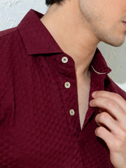 Maroon Textured Polo With Classic Collar