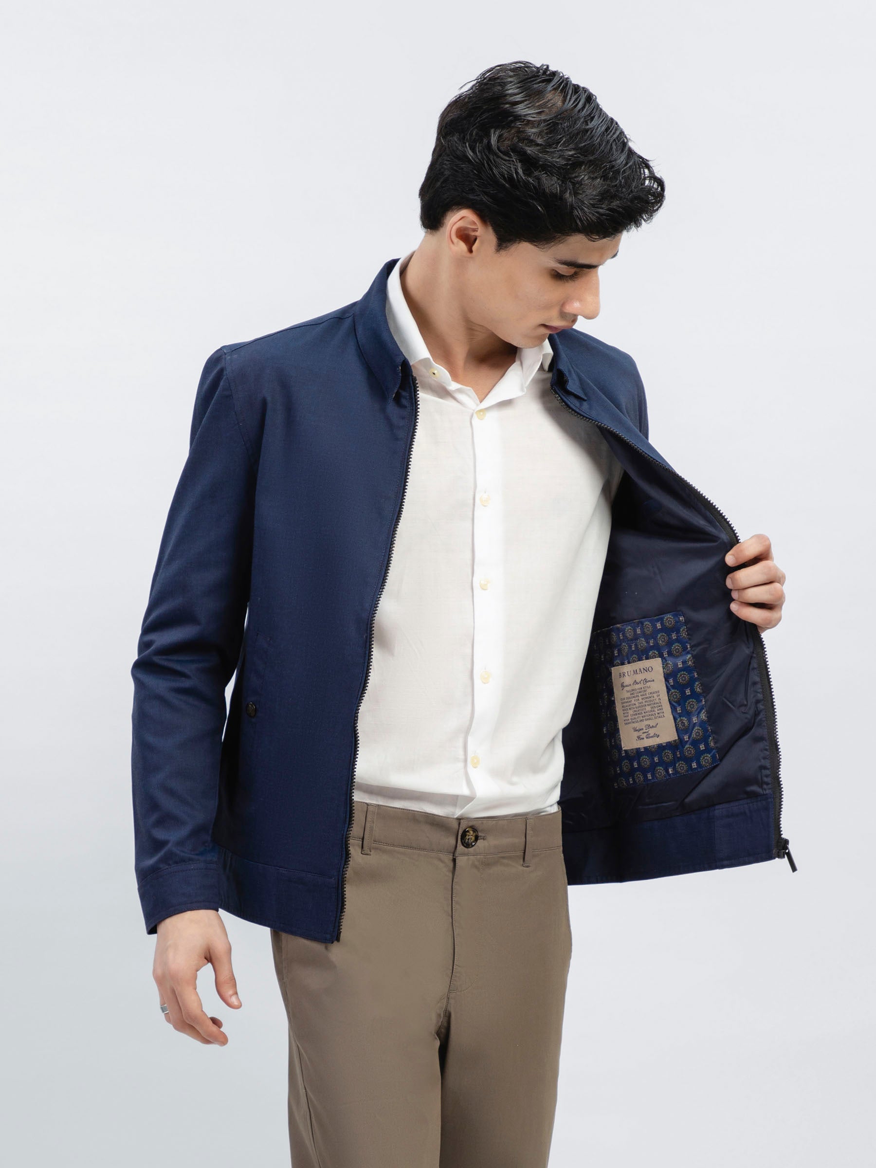 Navy Blue Structured Baracuta Jacket