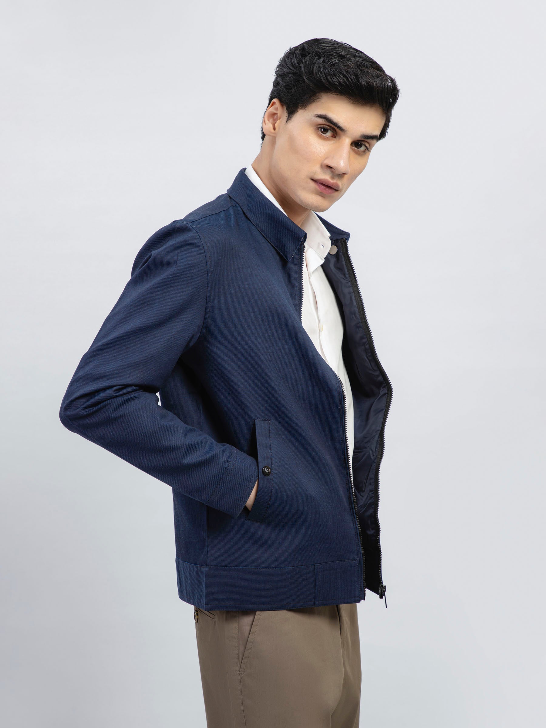 Navy Blue Structured Baracuta Jacket