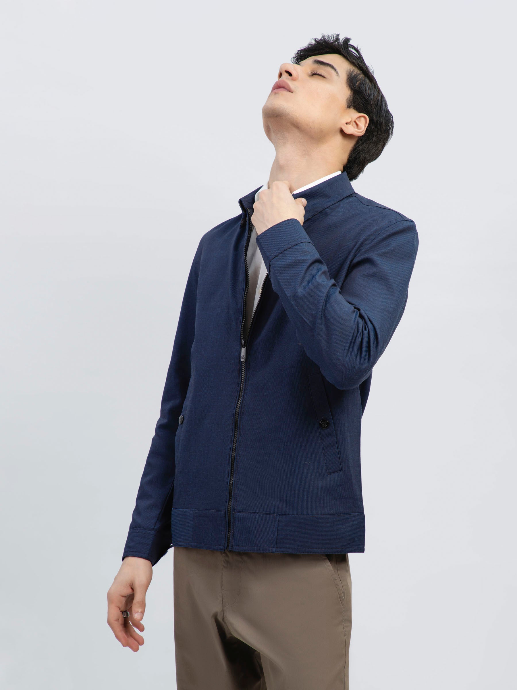 Navy Blue Structured Baracuta Jacket