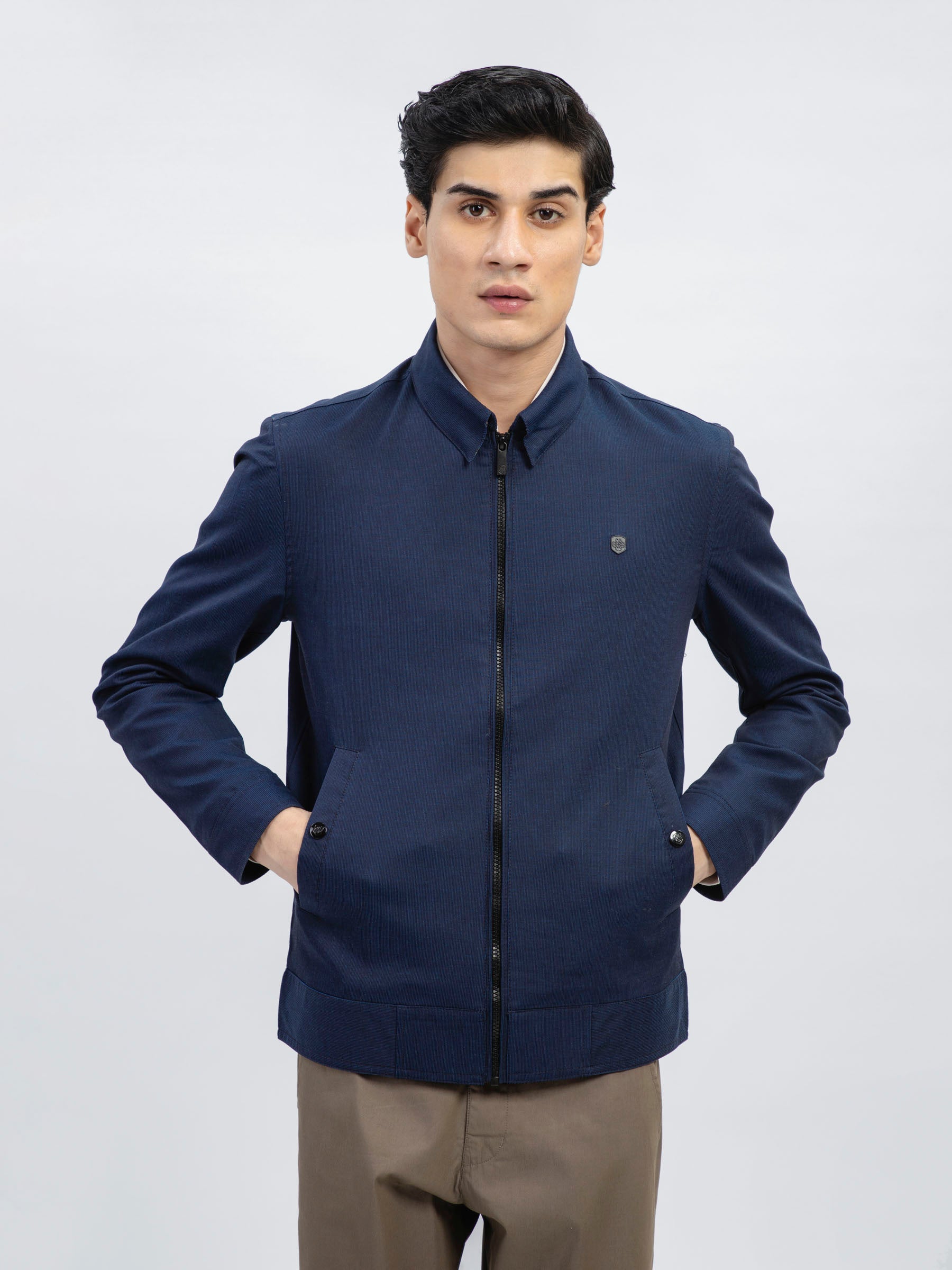 Navy Blue Structured Baracuta Jacket