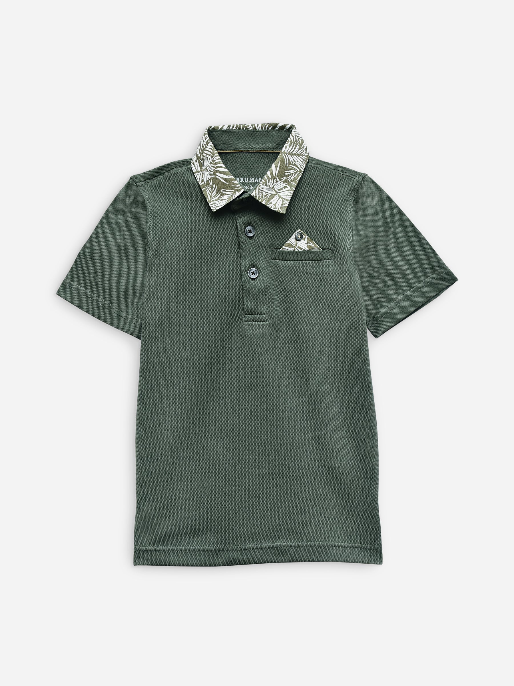 Olive Green Casual Polo With Printed Collar