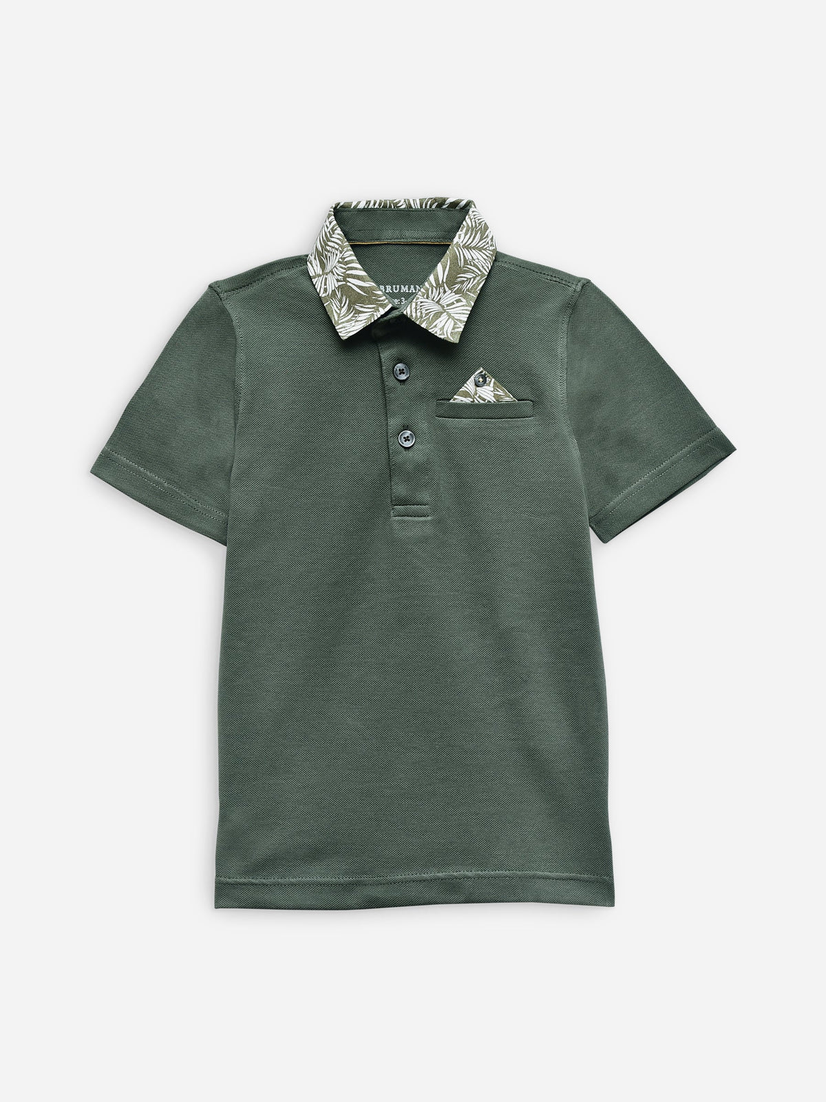 Olive Green Casual Polo With Printed Collar