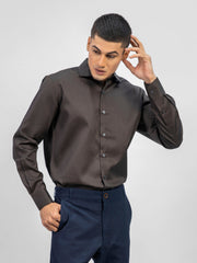 Classic Dark Brown Satin Formal Shirt