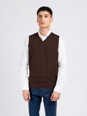 Dark Brown Wool Blended Sleeveless Sweater