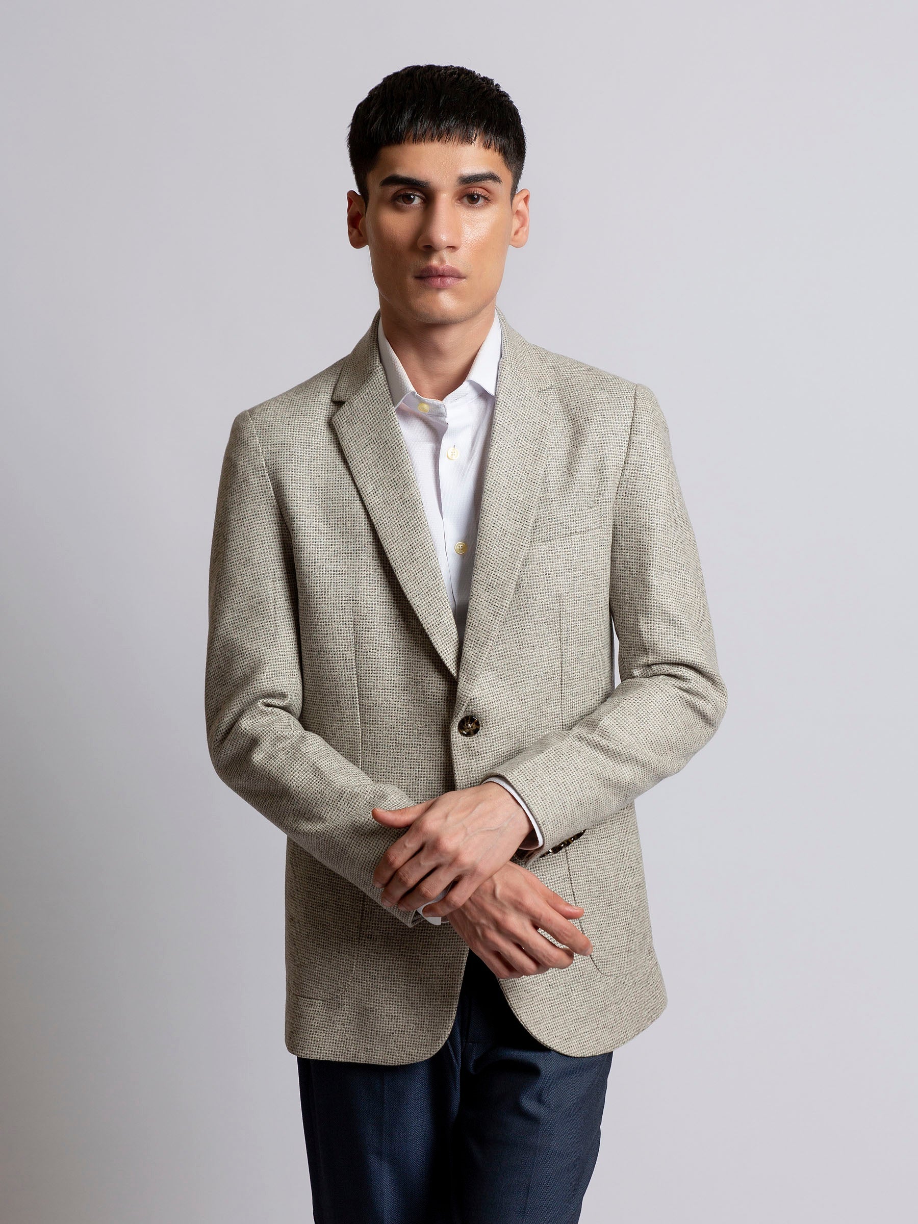Light Grey Wool Cashmere Blazer - Sartoria