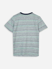 Grey Multi Color Striped Csual T-Shirt