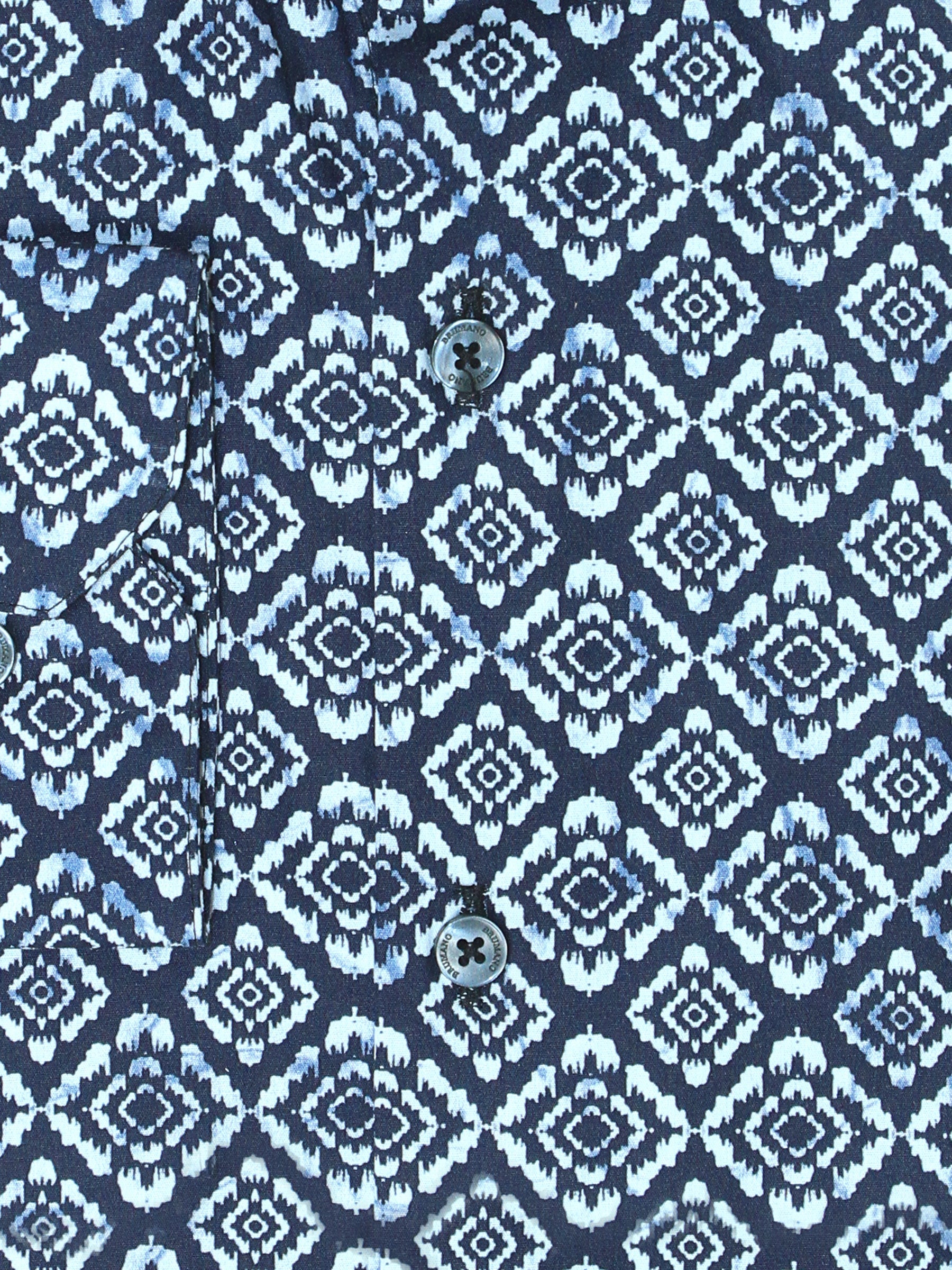 Navy Blue & White Motif Printed Shirt