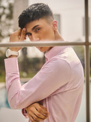 Pink Striped Structured Formal Shirt