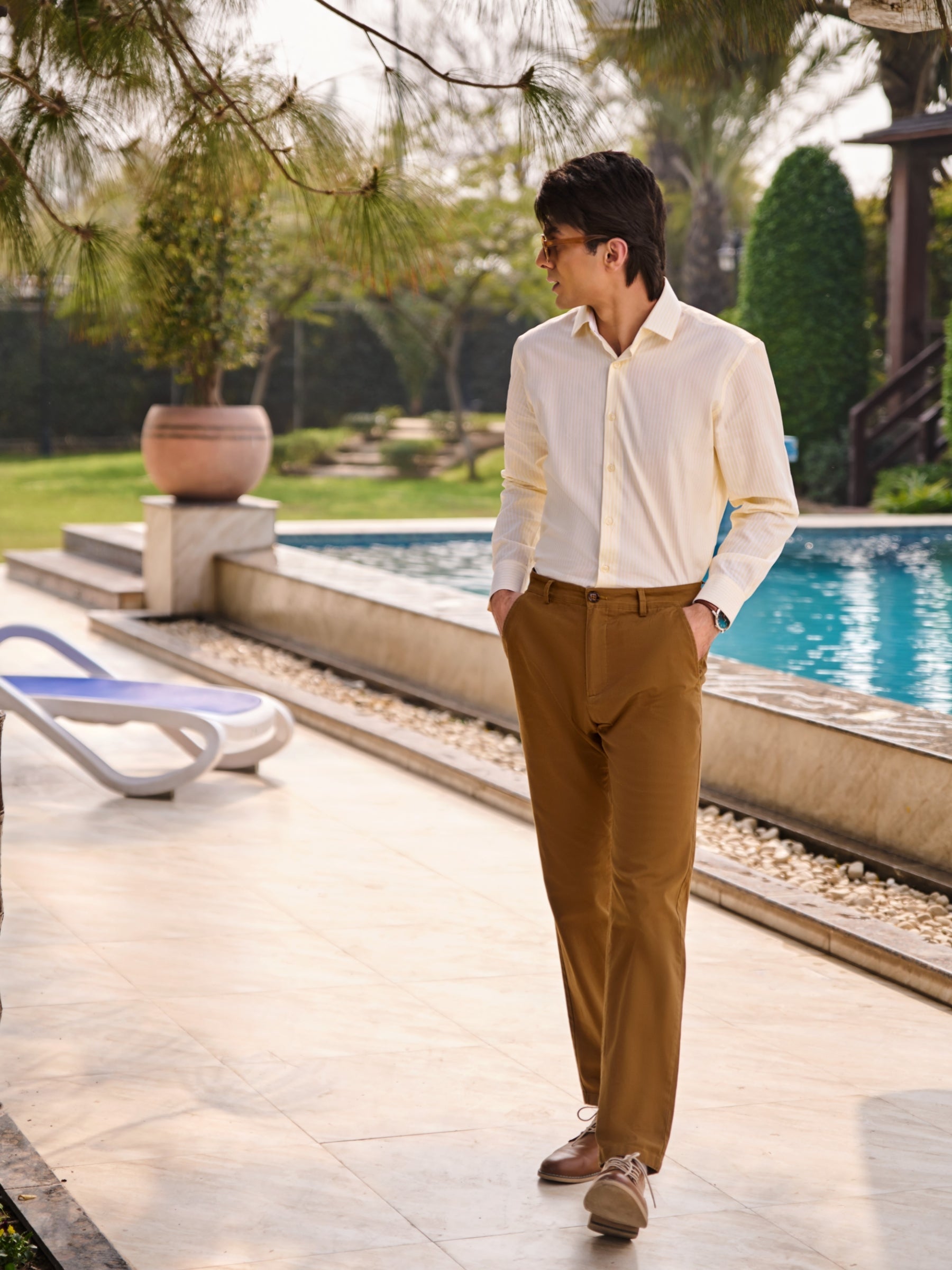 Yellow Structured Striped Formal Shirt