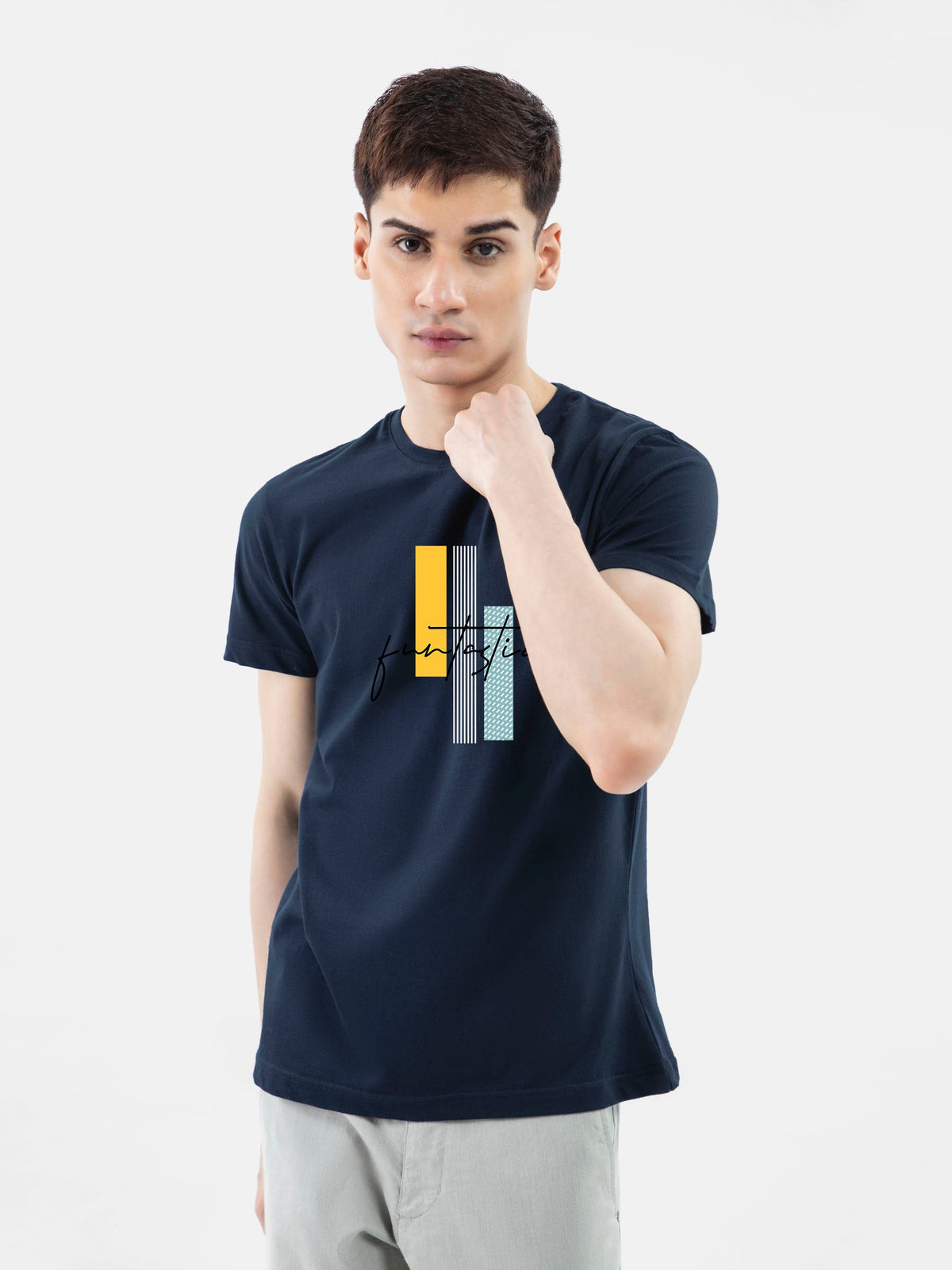 Navy Blue 'Funtastic' Printed Crew Neck T-Shirt