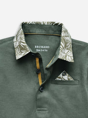 Olive Green Casual Polo With Printed Collar