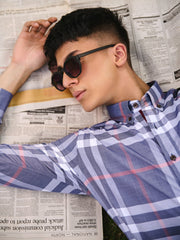 Grey Large Windowpane Checkered Shirt