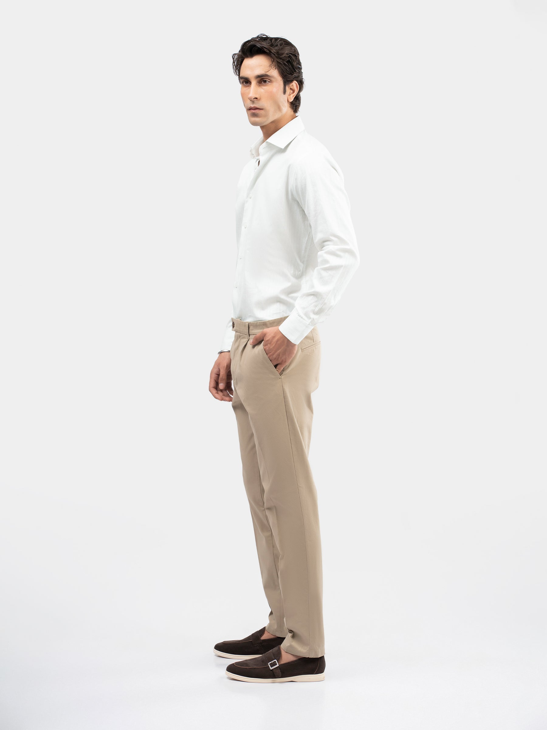 White Structured Striped Formal Shirt