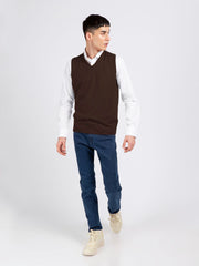 Dark Brown Wool Blended Sleeveless Sweater