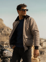 Vintage Khaki Sherpa Collar Aviator Jacket With Cashmere Pockets