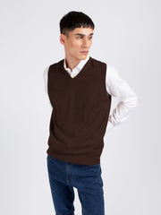 Dark Brown Wool Blended Sleeveless Sweater