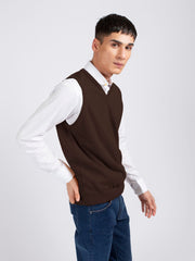 Dark Brown Wool Blended Sleeveless Sweater