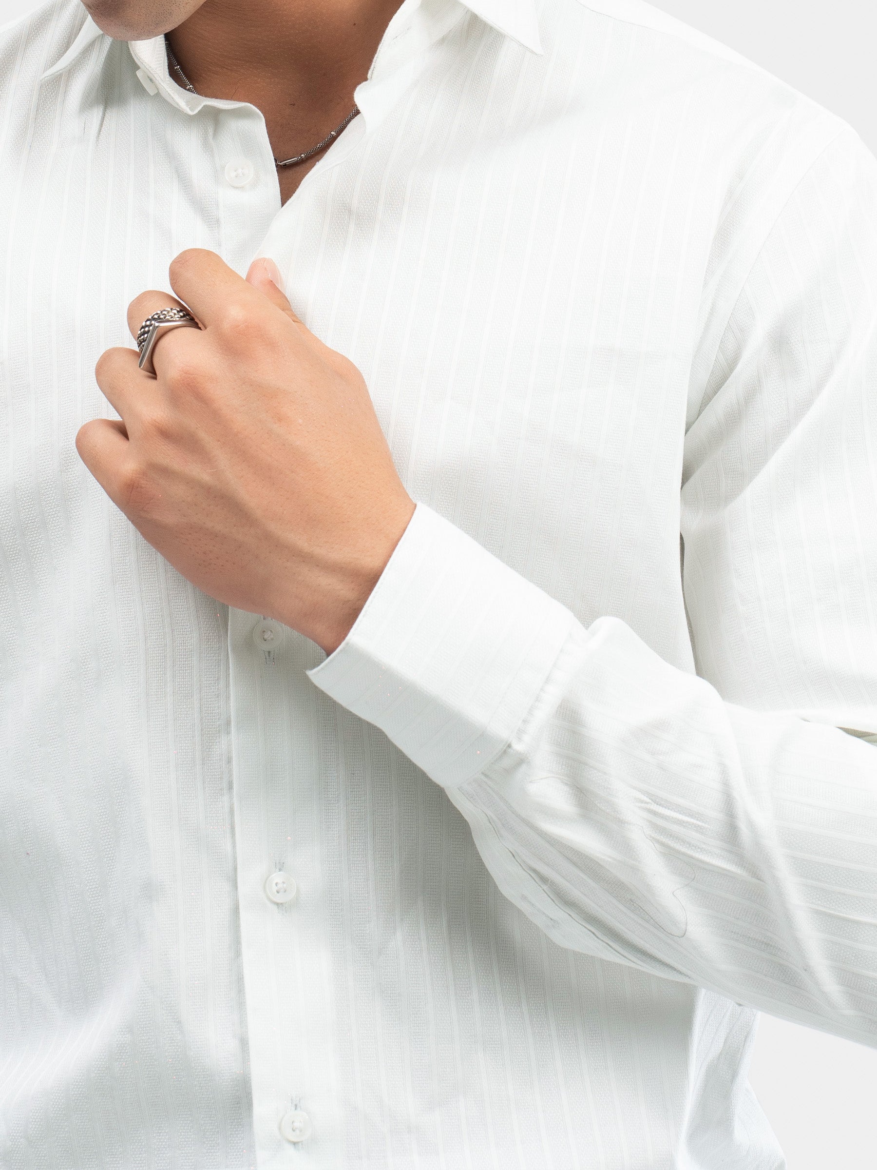 White Structured Striped Formal Shirt