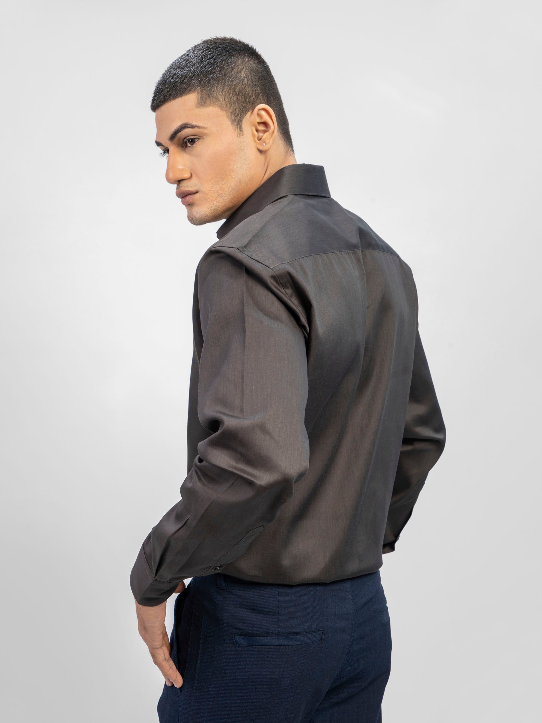 Classic Dark Brown Satin Formal Shirt