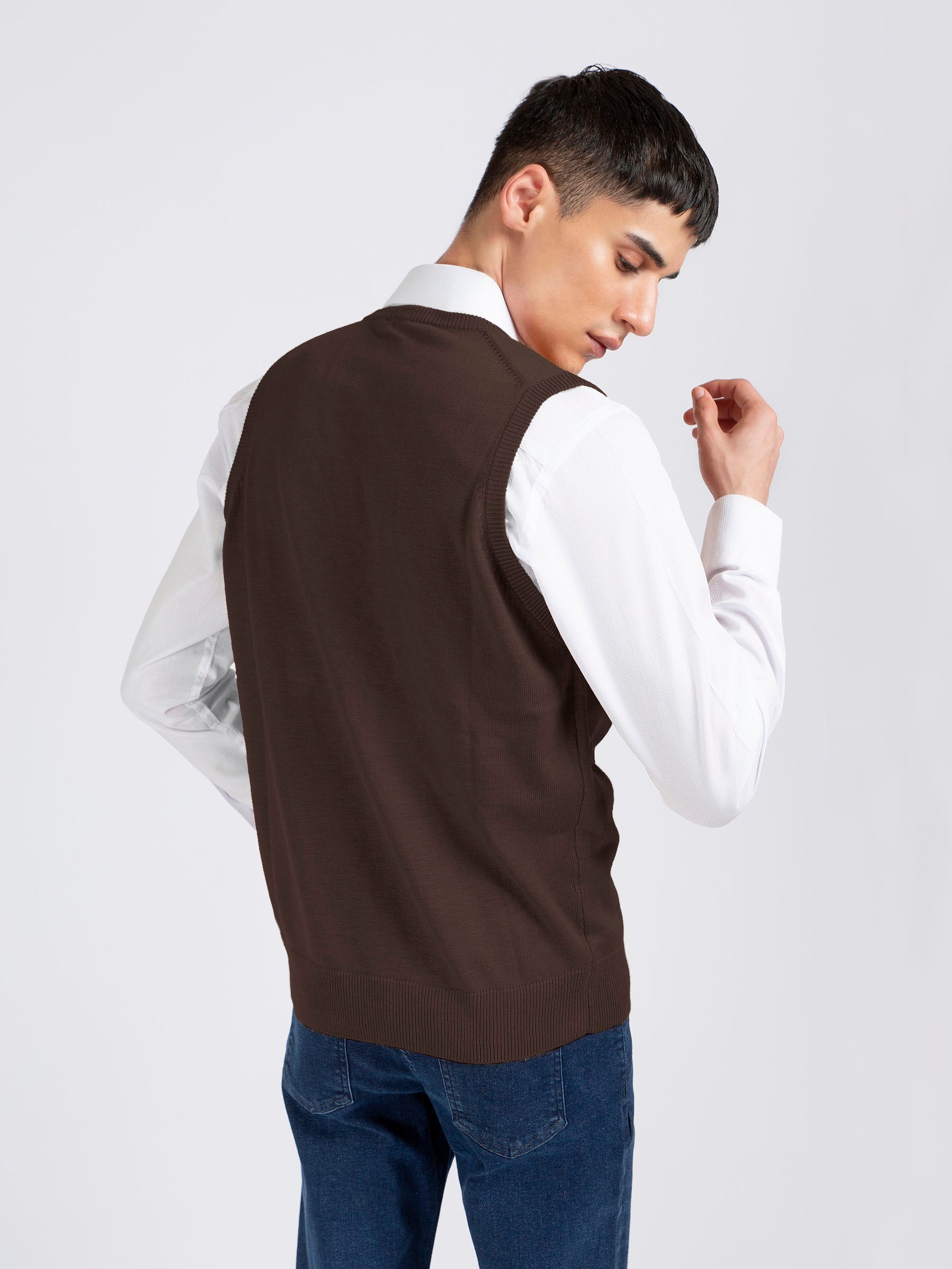 Dark Brown Wool Blended Sleeveless Sweater