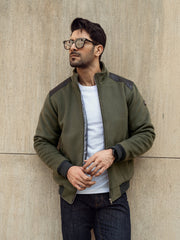 Olive Green Woolen Quilted Jacket