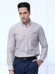 Brown Linen Bold Striped Shirt