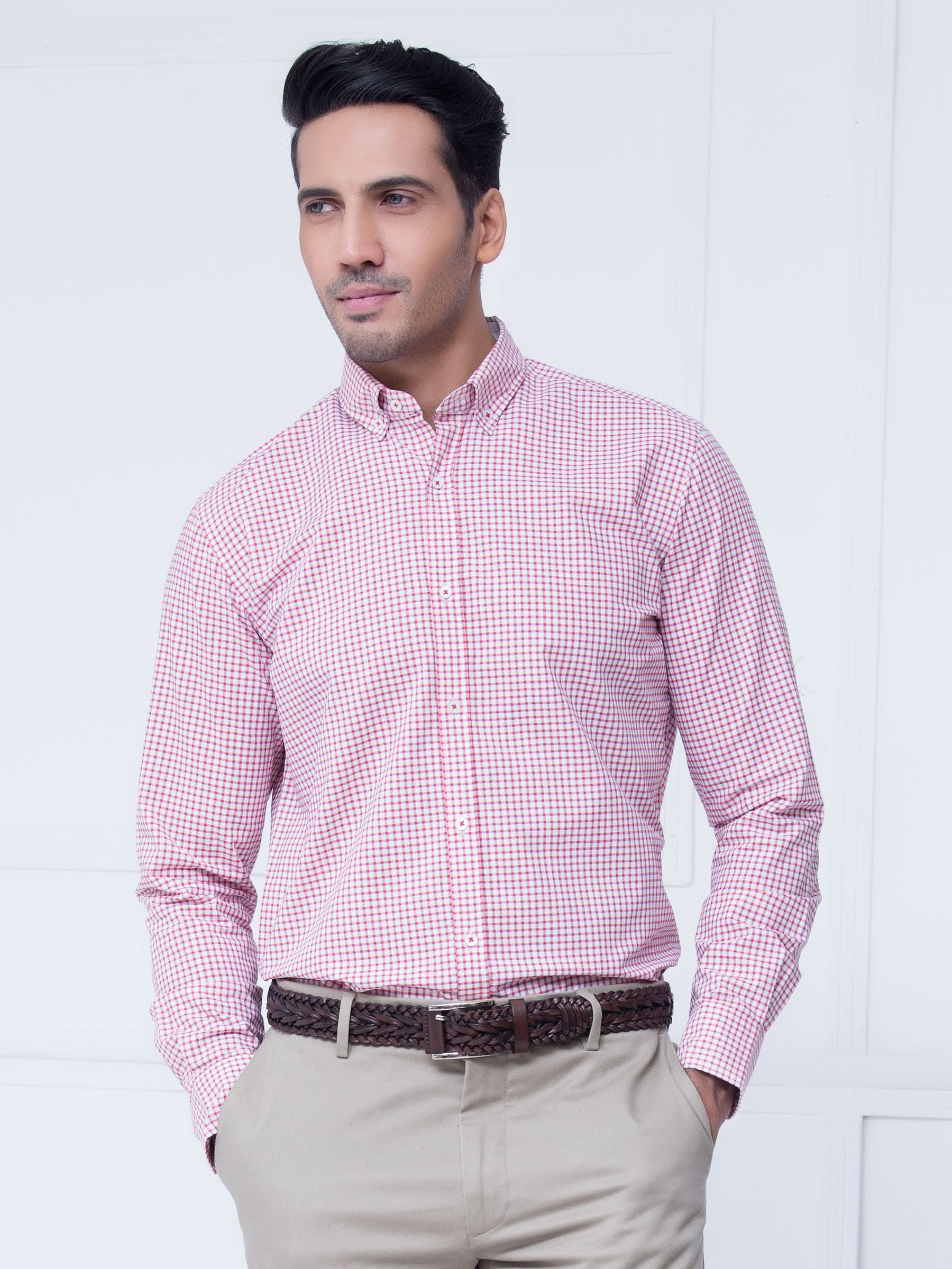 Red Linen Gingham Shirt