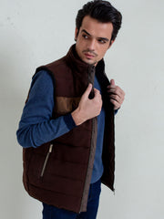 Brown Moleskin Sleeveless Jacket With Quilting - Limited Edition