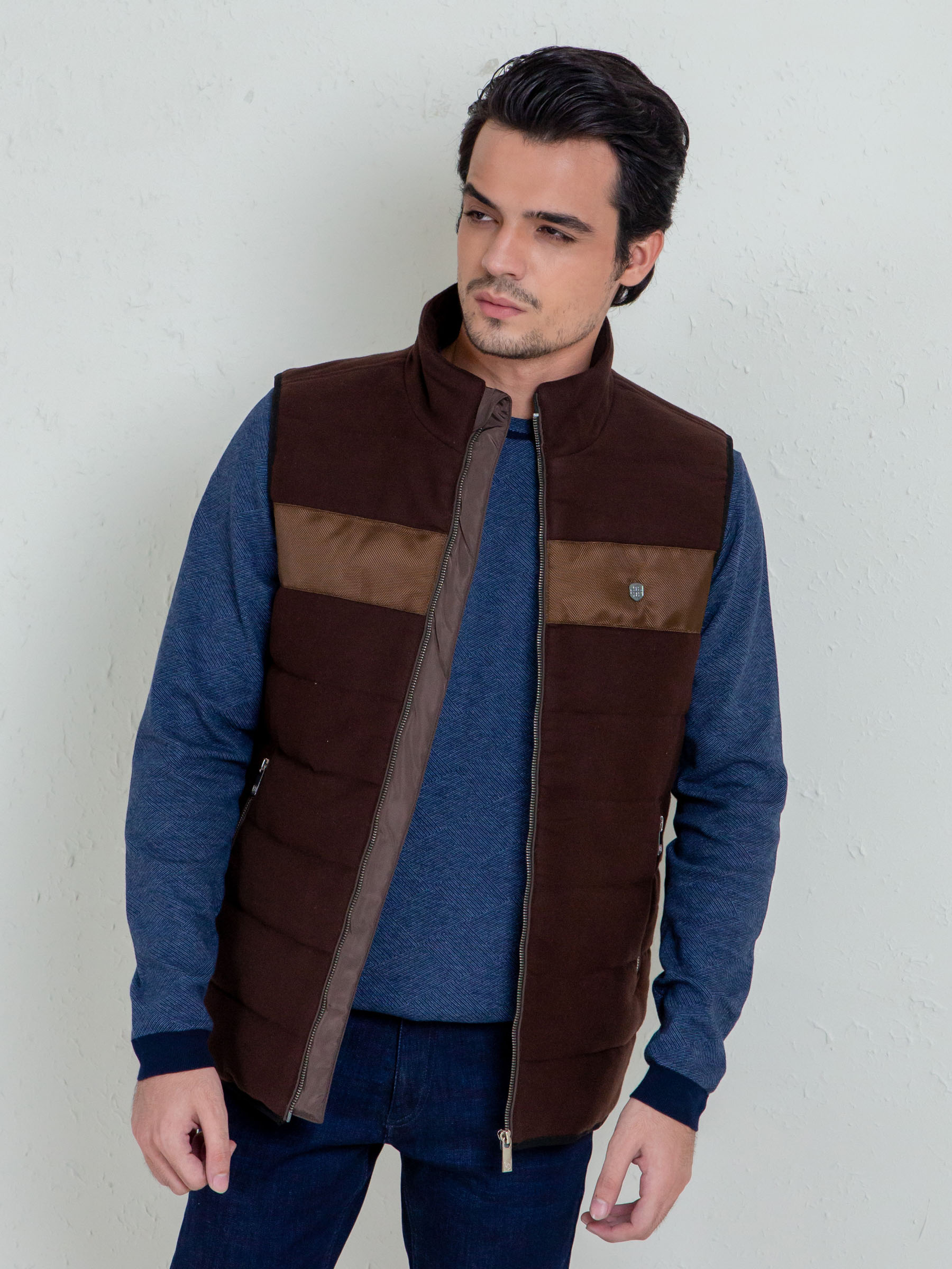 Brown Moleskin Sleeveless Jacket With Quilting - Limited Edition