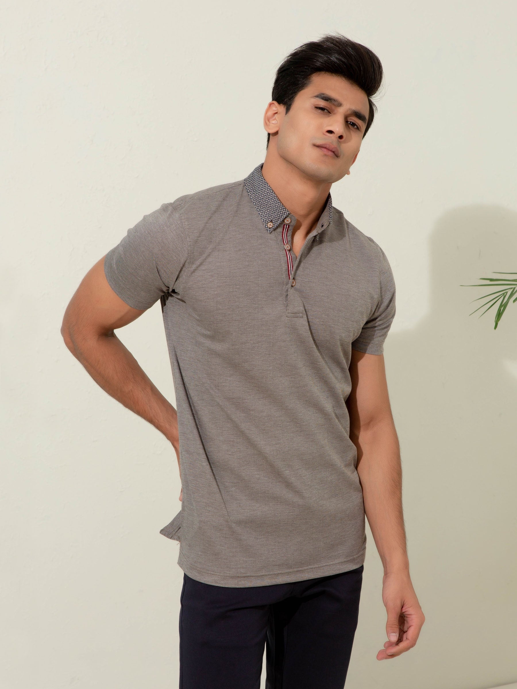 Brown Pique Silk Blended Mercerized Polo