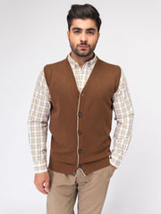 Brown Sleeveless Cardigan With Detailing
