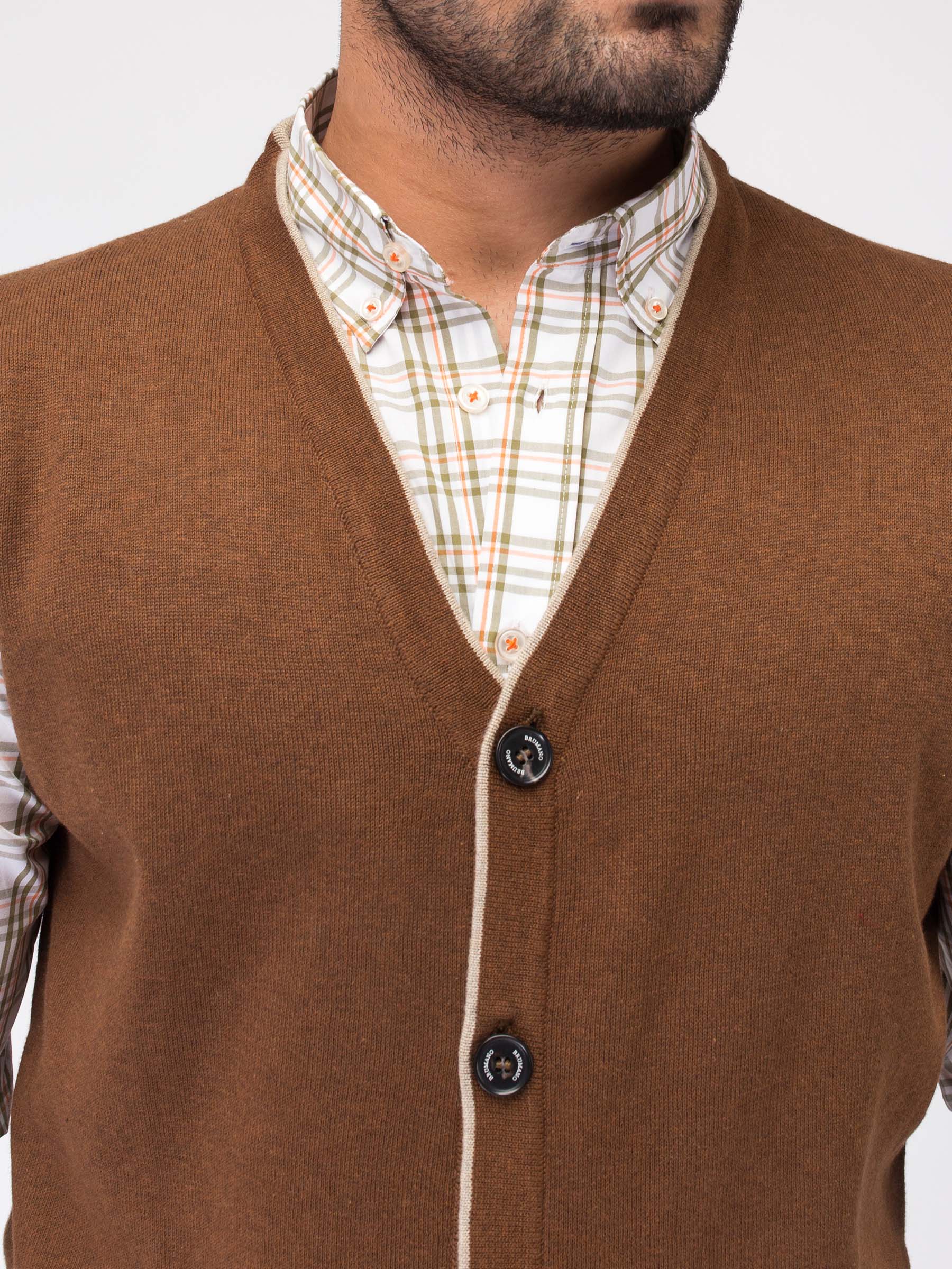 Brown Sleeveless Cardigan With Detailing