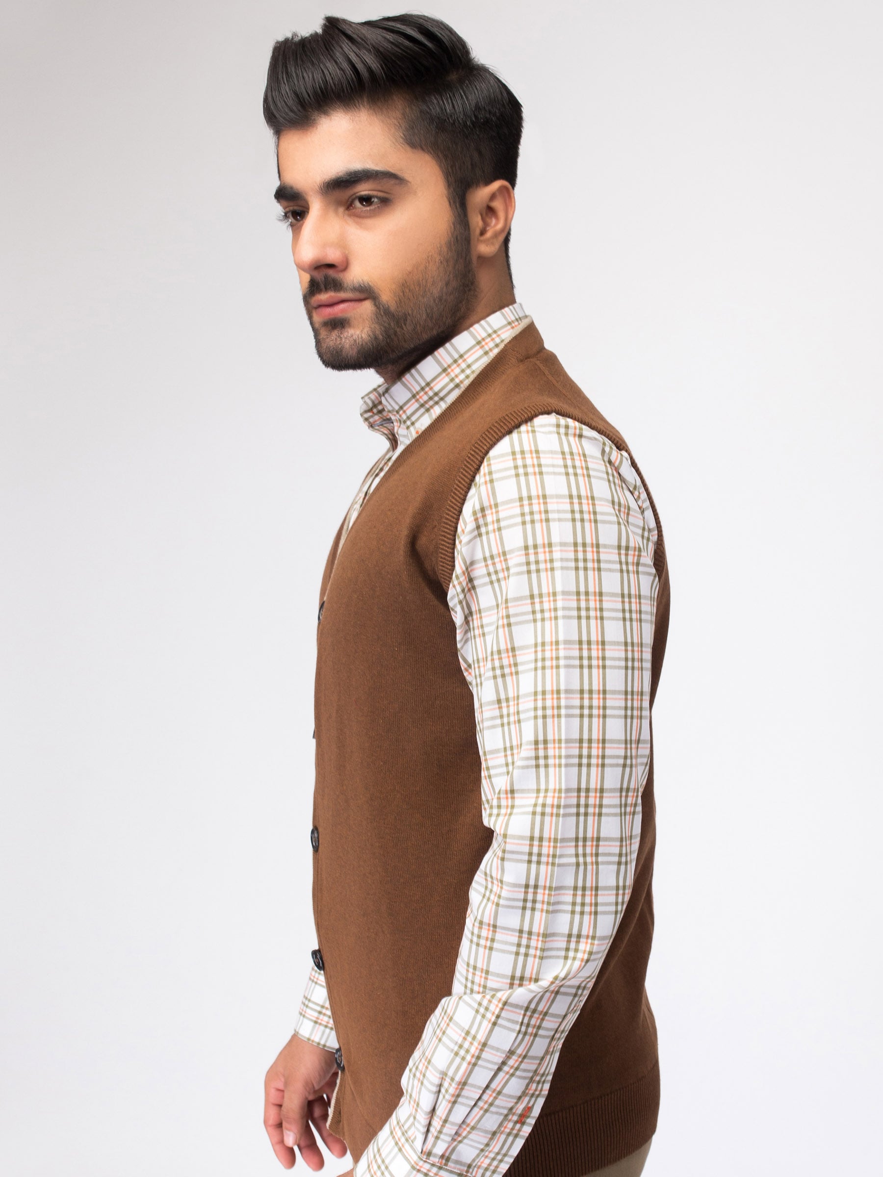 Brown Sleeveless Cardigan With Detailing