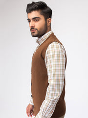Brown Sleeveless Cardigan With Detailing