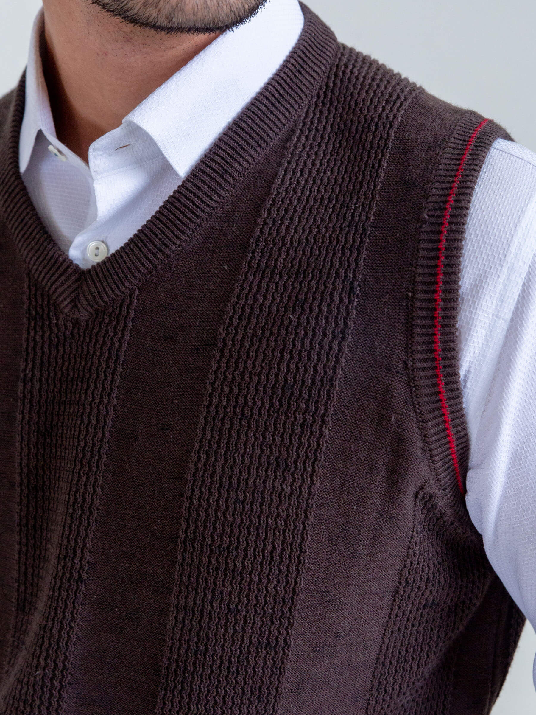 Brown Textured Sleeveless Sweater