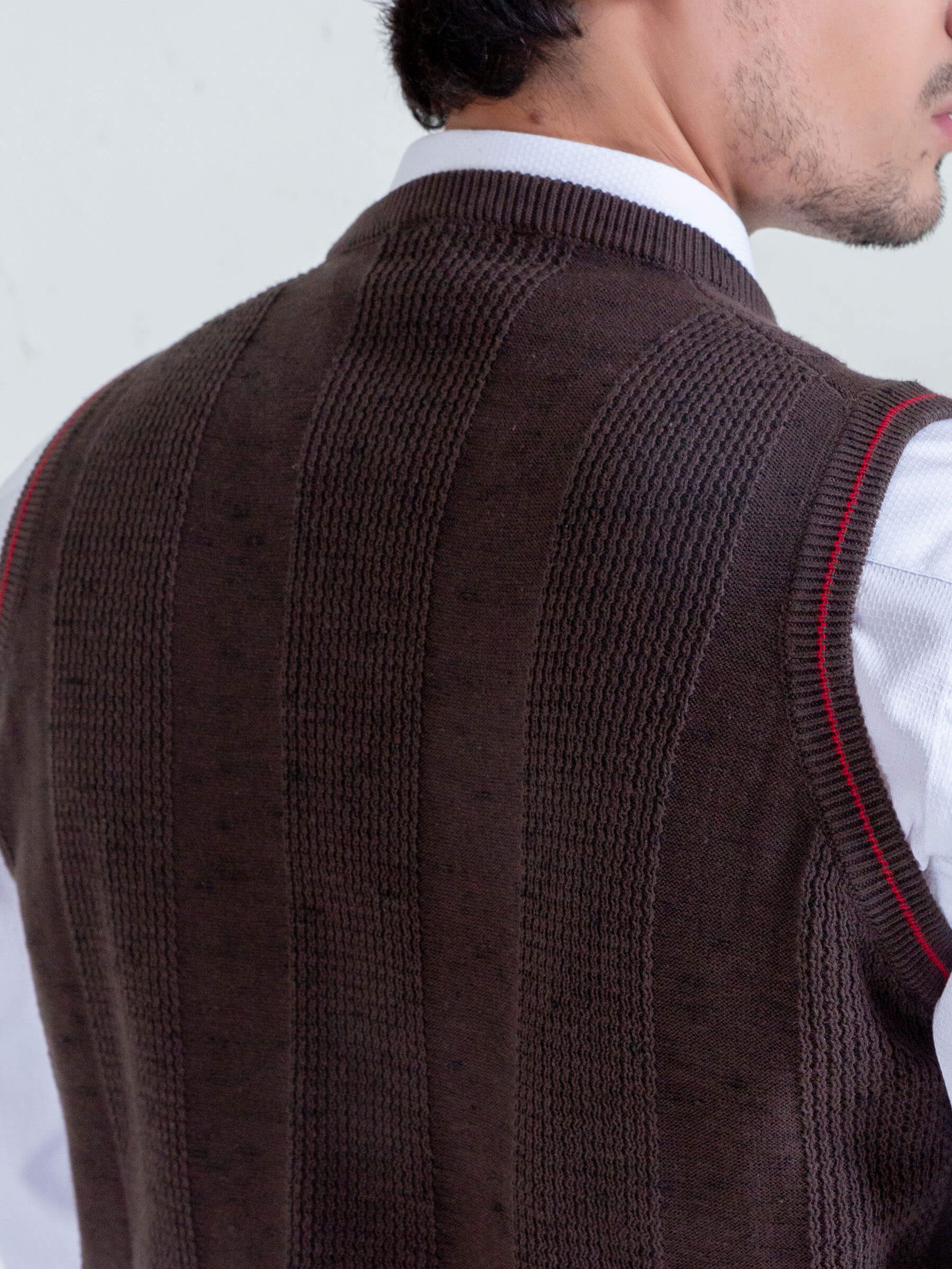 Brown Textured Sleeveless Sweater