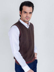Brown Textured Sleeveless Sweater