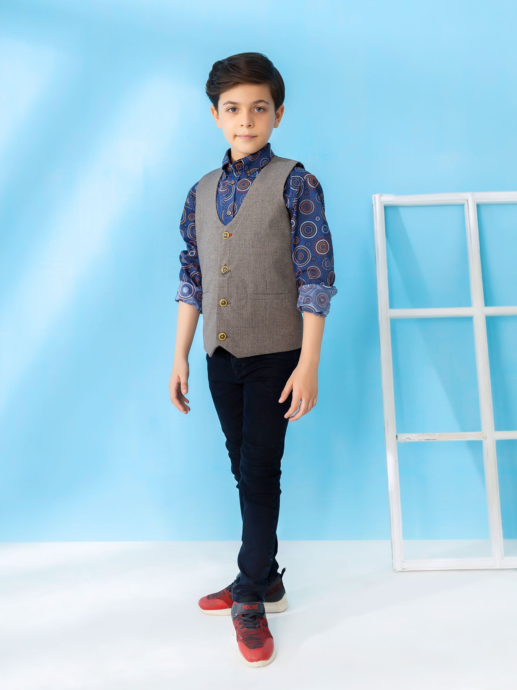Brown Textured Suit Vest With Bow