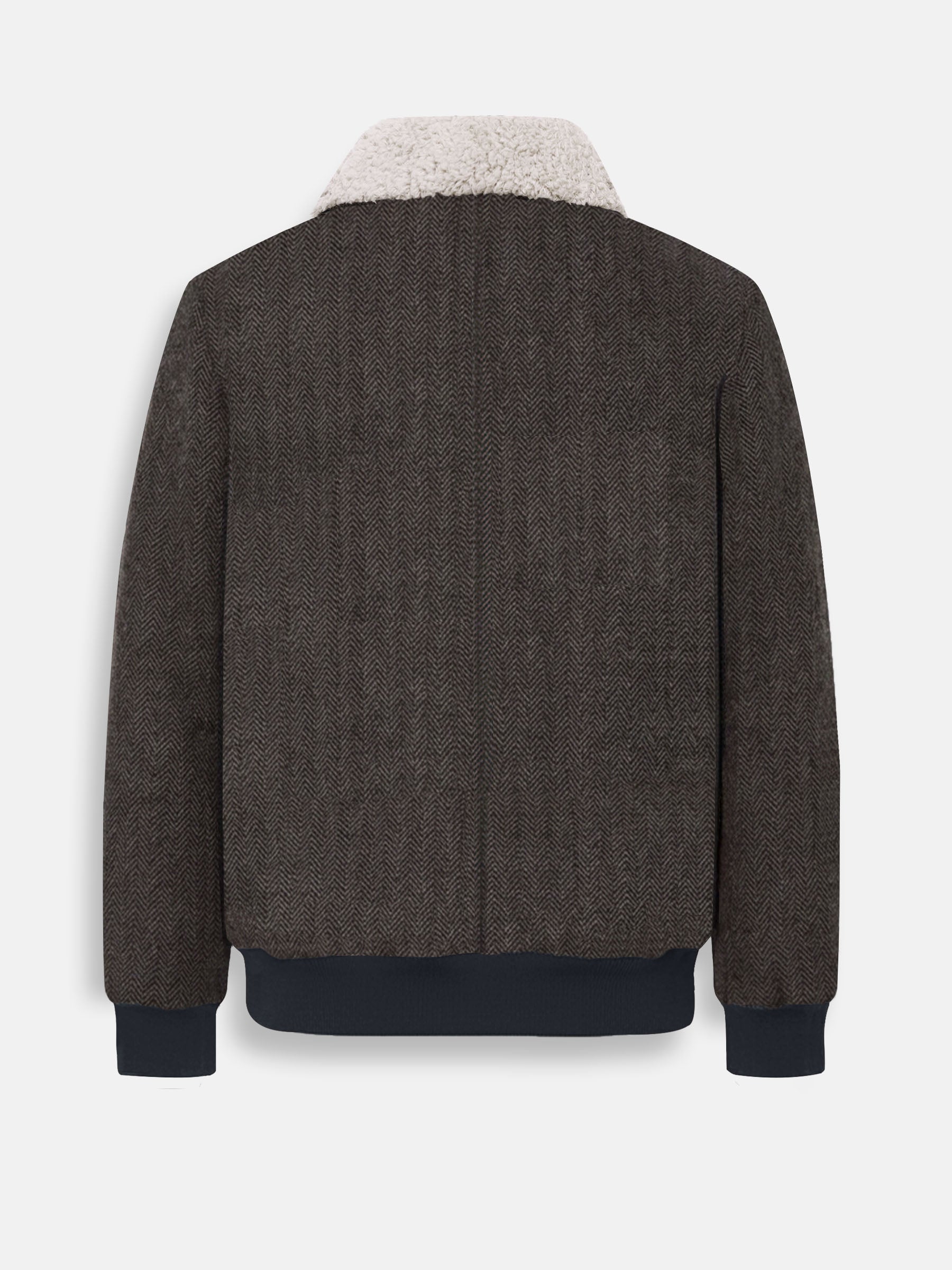 Brown Wool Blended Aviator Jacket With Beige Sherpa Collar