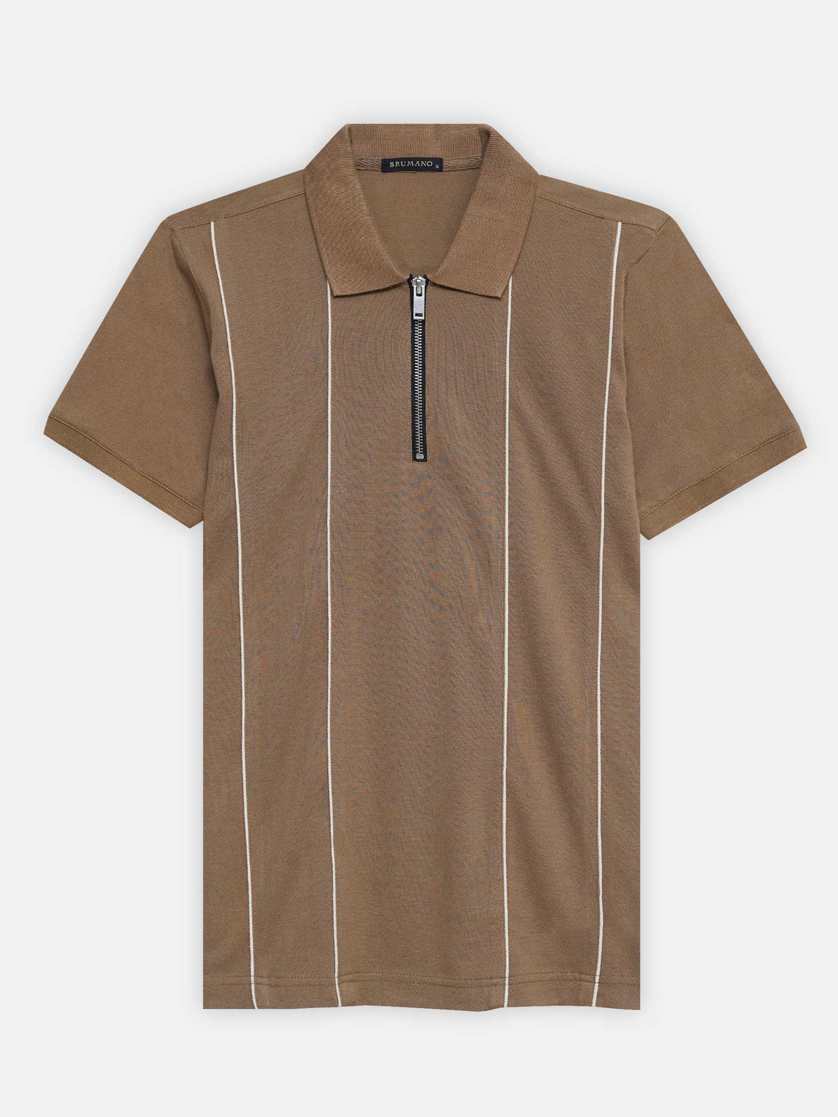 Brown Front Striped Zipper Polo