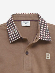 Brown Pique Polo With Contrasting Printed Collar - Junior