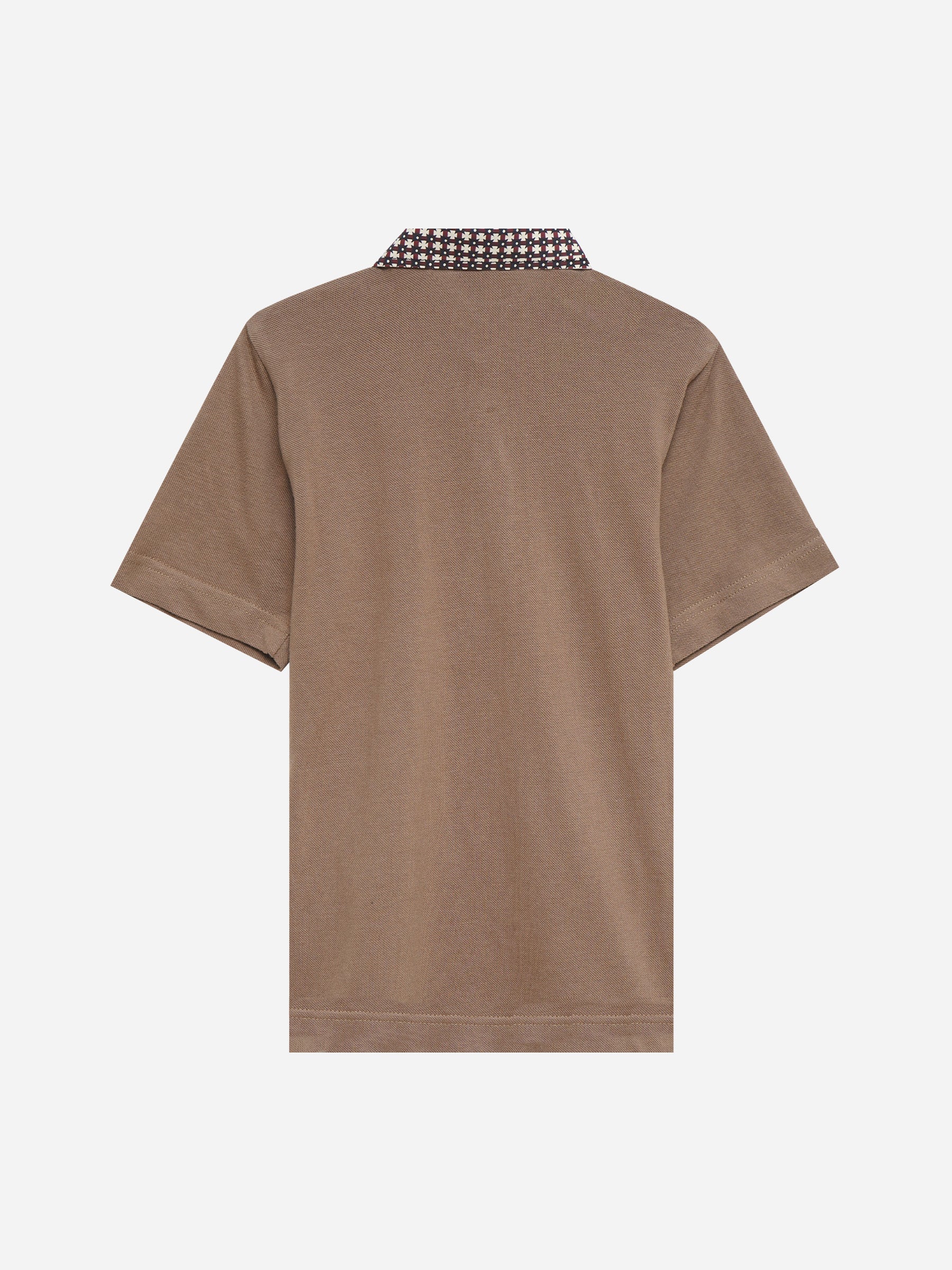 Brown Pique Polo With Contrasting Printed Collar - Junior