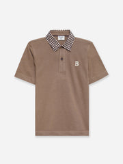 Brown Pique Polo With Contrasting Printed Collar - Junior